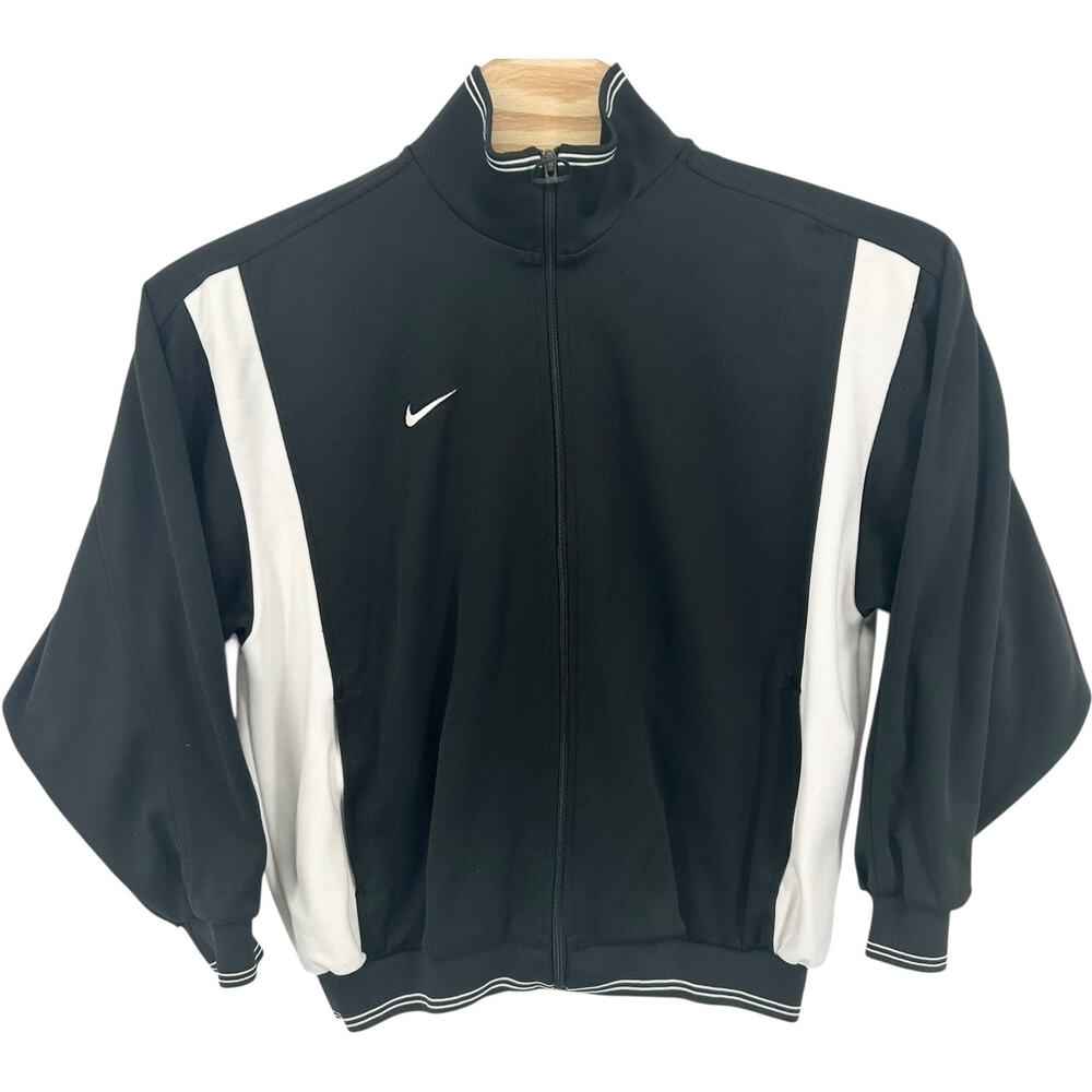 VTG y2k Men's Black White Nike Team Full Zip Track Soccer Sweatshirt Jacket Sz M